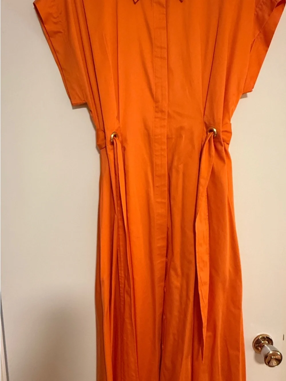 Donna Karan Tie-Waist Shirt Dress in Coral - Picture 3 of 6